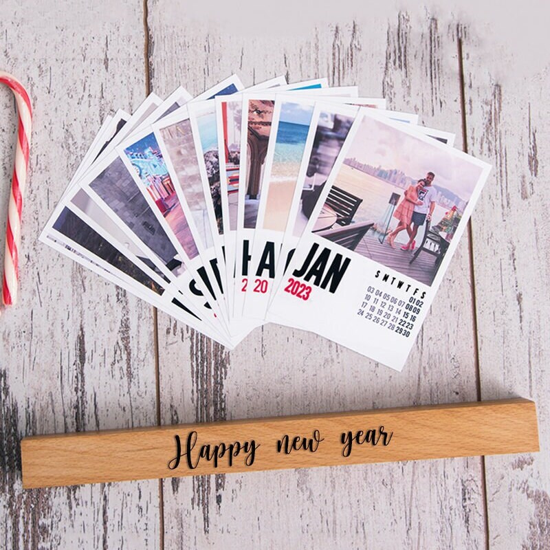 2023 Custom Photo Desk Calendar With Engraved Wooden Stand as Etsy