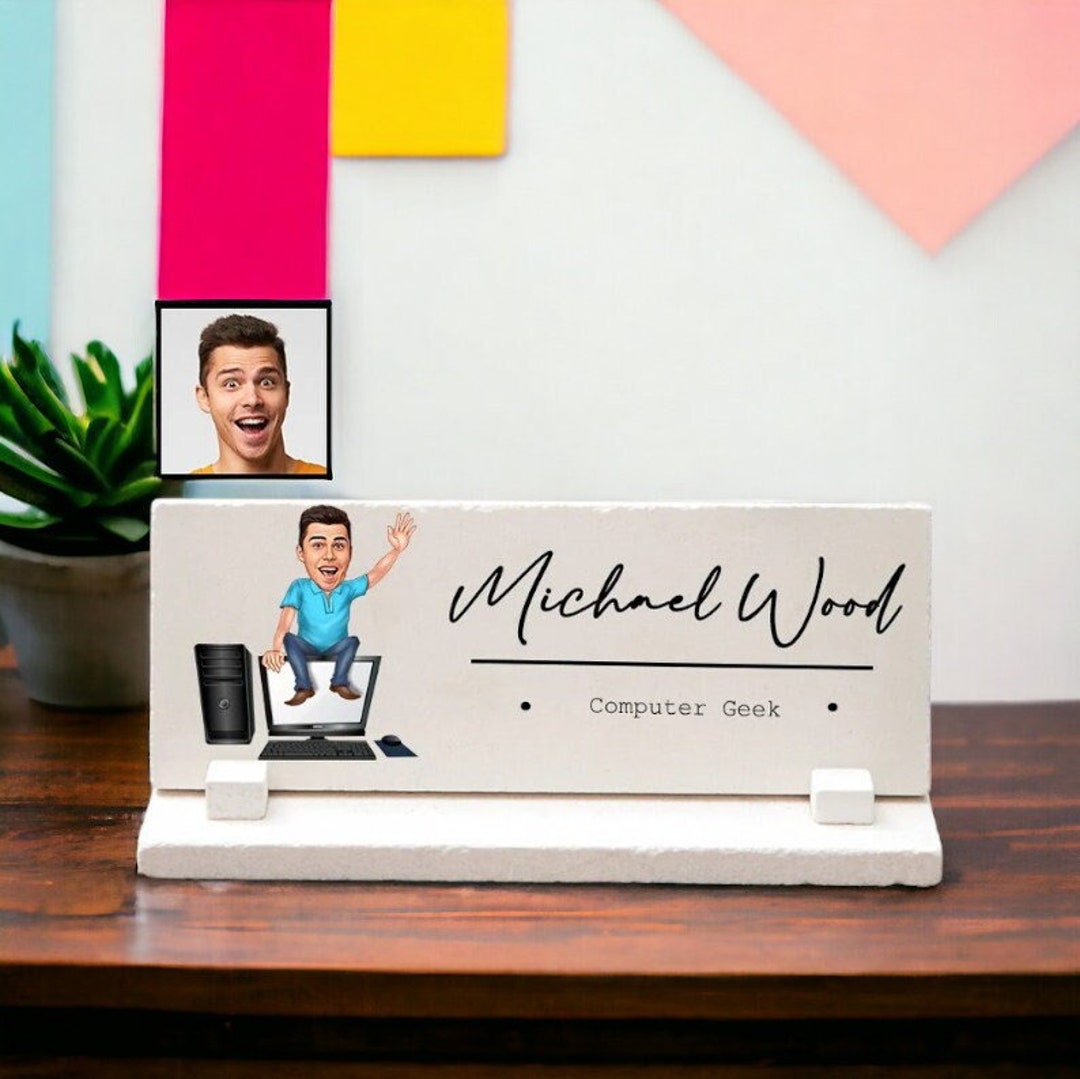 Computer Geek Caricature Desk Sign, Funny Computer Geek Gifts for Men ...
