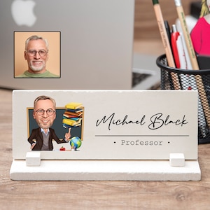 Male Professor Desk Name Plate for Men, Funny Desk Name Sign with Caricature for Male Professor, Funny Male Professor Gift, Professor Plaque