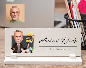 Male Professor Desk Name Plate for Men, Funny Desk Name Sign with Caricature for Male Professor, Funny Male Professor Gift, Professor Plaque