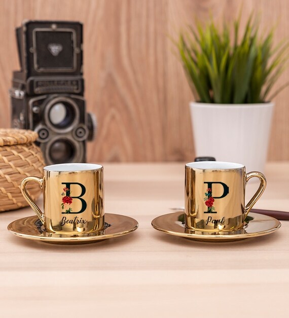 Personalized Gold Espresso Cup Set of 2 Ceramic Espresso Cup Etsy
