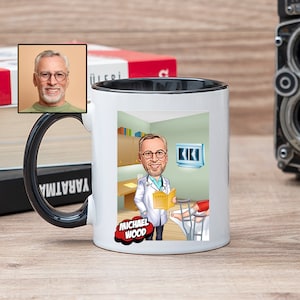 Orthopedic Surgeon Coffee Mug with Caricature, Funny Orthopedic Surgeon Gift for Men with Cartoon, Custom Orthopedic Surgeon Thank You Gift