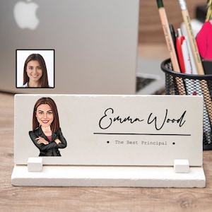 Principal Desk Name Plate with Caricature, Funny Principal Gift Ideas for Woman from Staff, Principal Name Sign Custom Principal Name Plaque
