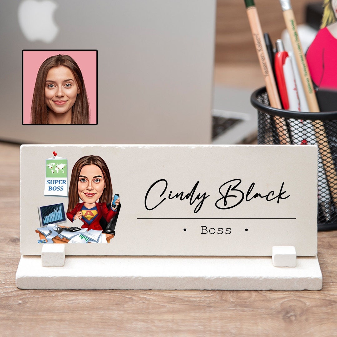 Boss Desk Name Plate For Women With Caricature Female Boss Lady Desk boss-desk-name-plate-for-women-with-caricature-female-boss-lady-desk