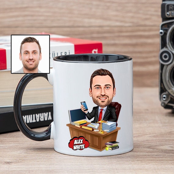 Lawyer Coffee Mug With Caricature From Photo, Funny Lawyer Gift for Men,  Custom Male Attorney Gift, Future Male Lawyer Gift Ideas 