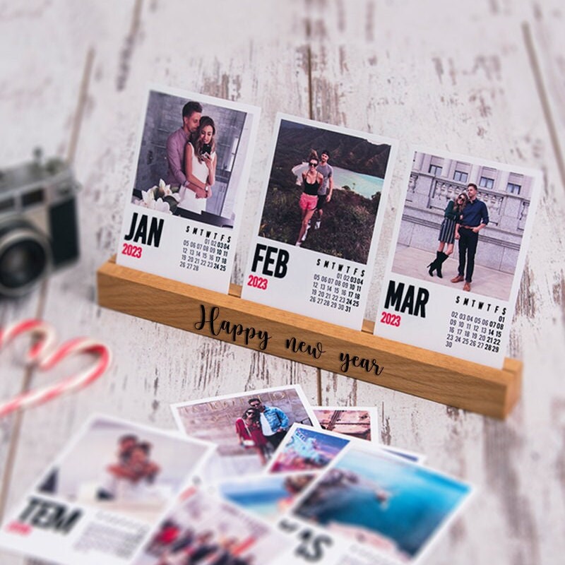 2023 Custom Photo Desk Calendar With Engraved Wooden Stand as Etsy