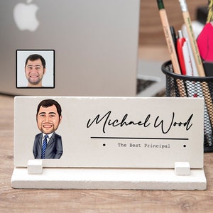 Principal Desk Name Plate with Caricature, Principal Gift for Men, Custom Principal Desk Plate, Personalized Principal Office Desk Sign,