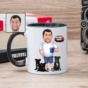 Dog Walker Cartoon Mug, Funny Dog Walker Gifts for Men, Dog Walker Thank you, Dog Walker Birthday, Dog Walker Cup, Dog Walker Caricature Mug
