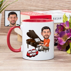 Benutzerdefinierte Klaviertasse mit Cartoon, Klavier Mann, Klavier Geschenk für Männer, Geschenk Klavierspieler, Geschenk Klavierschüler, Geschenk Klavierlehrer, Geschenk Klavierlehrer