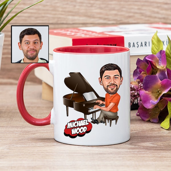 Custom Piano Mug with Cartoon, Piano Man, Piano Gift for Men, Piano Player Gift, Piano Student Gift, Piano Teacher Mug, Piano Teacher Gift