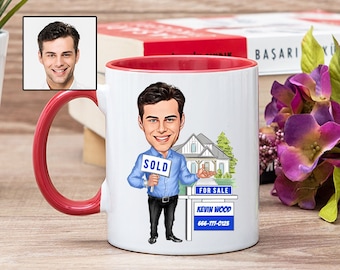 Male Realtor Coffee Mug with Caricature from Photo, Funny Realtor Gift for Men, Custom Male Realtor Gift, Funny Real Estate Sales Agent Gift