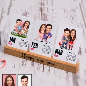 Custom Couple Caricature on Desk Calendar for Anniversary, Personalized Funny Couple Gift for Girlfriend, Unique Couple Gift for Boyfriend