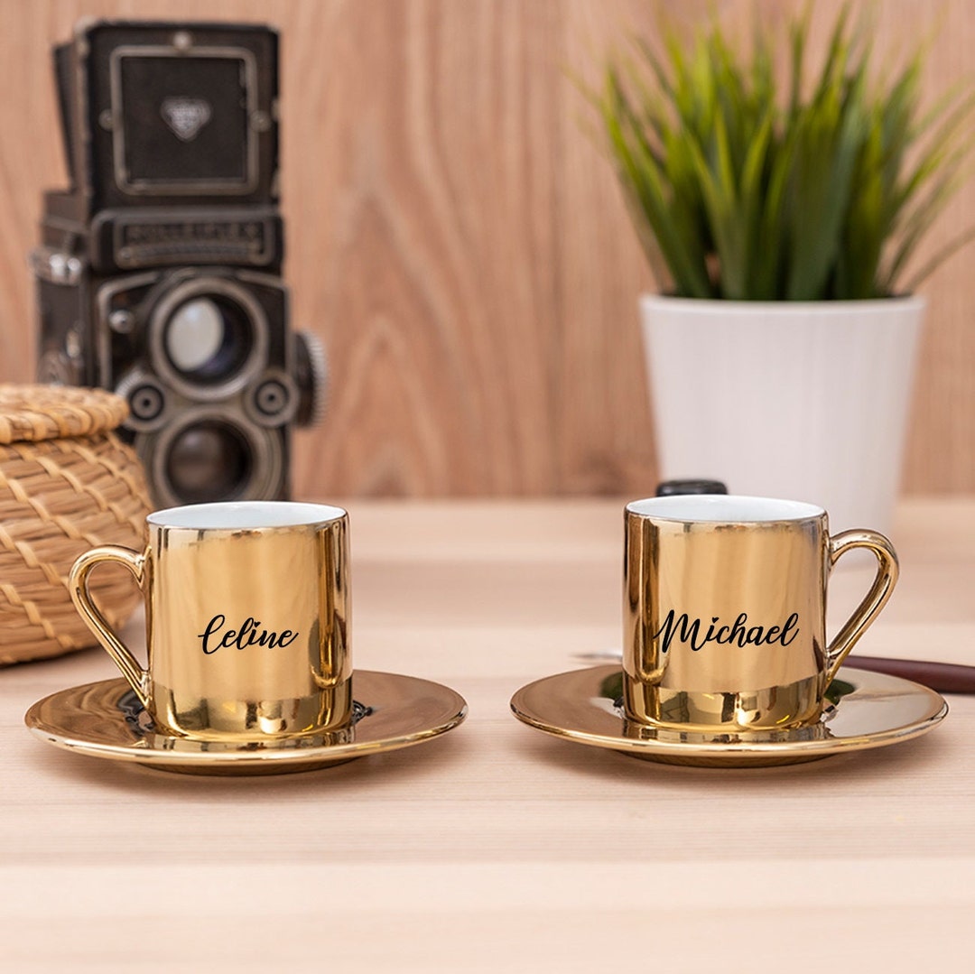 Personalized Gold Espresso Cup Set of 2 Ceramic Espresso Cup Etsy