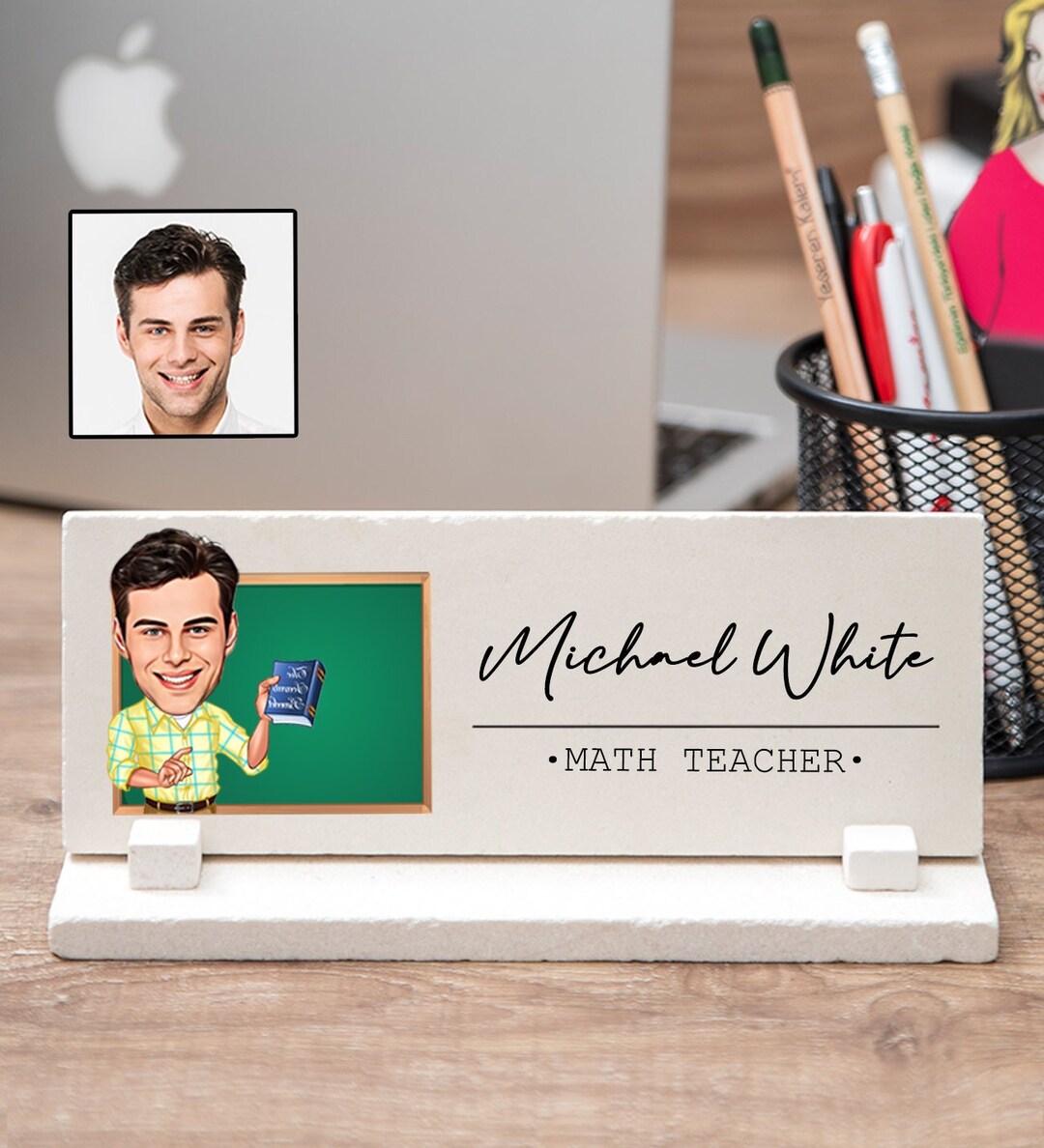 Custom Teacher Name Desk Plate, Personalized Teacher Name Sign for Desk