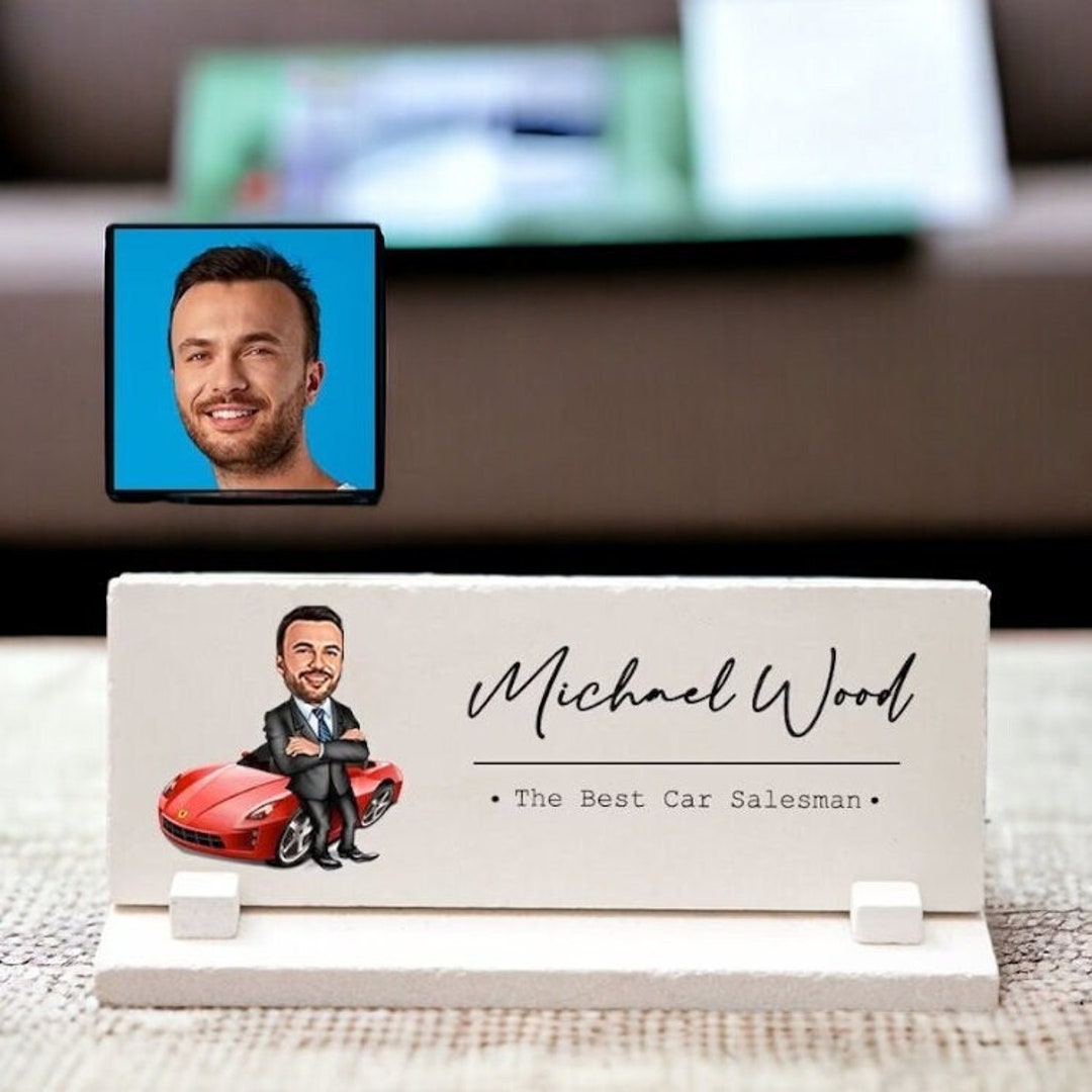 Car Salesman Name Plate for Desk, Funny Car Salesman Gifts for Men, Car
