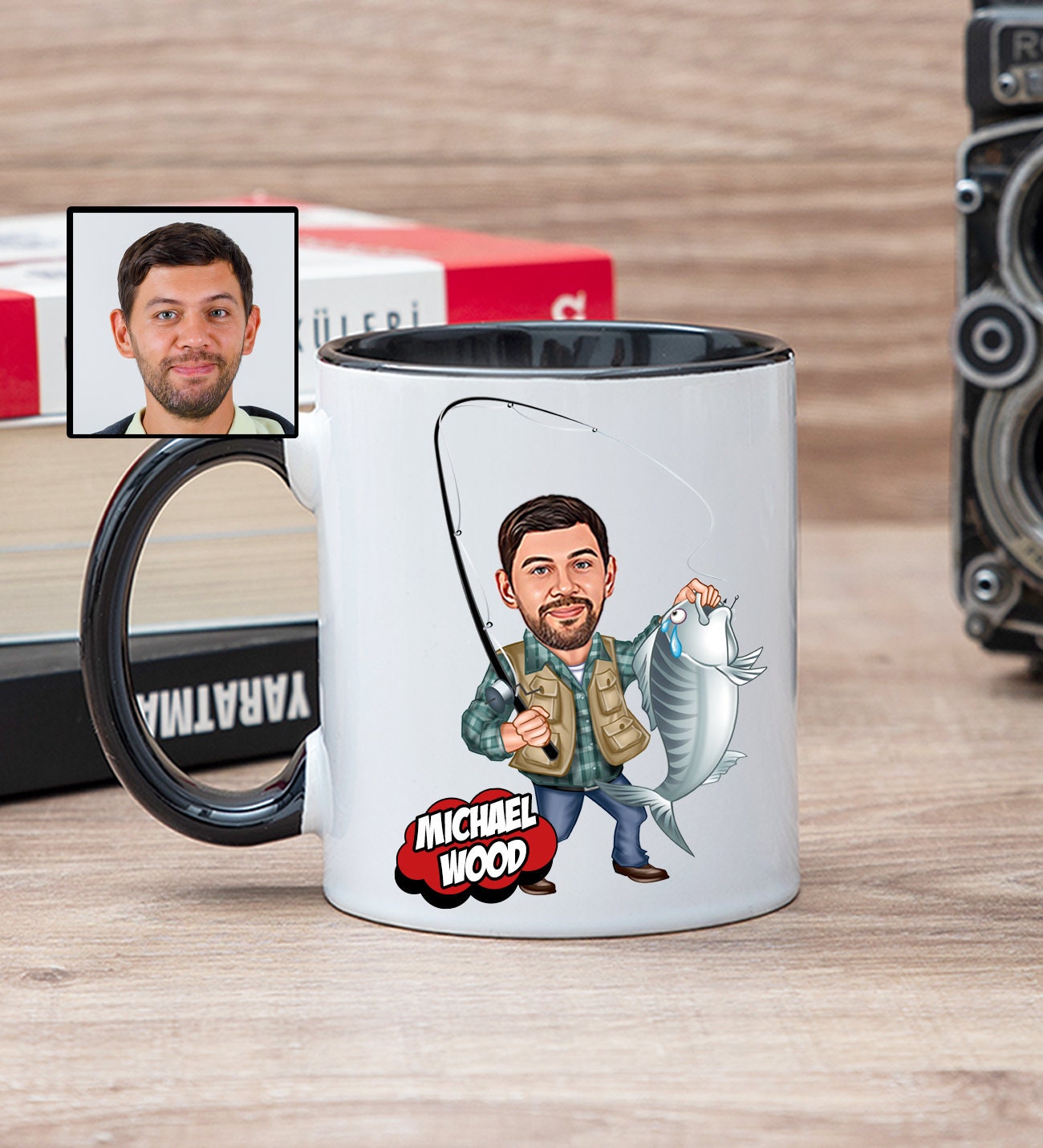 Custom Fisherman Gift for Men with Cartoon, Fishing Gifts for Dad from Daughter, Grandpa Fishing Mug, Fishing Cup, Fishing Caricature Gift