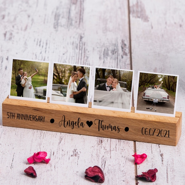 5th Anniversary Gift for Him / Her, Fifth Anniversary Gift Engraved Wooden Photo Frame, Wood anniversary gift for Wife / Husband, 5 Year