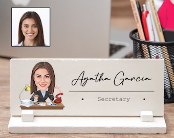 Placa de nombre de escritorio de secretaria para mujeres con
