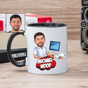 Office Worker Cartoon Mug, Funny Office Worker Gifts for Men, Custom Office Worker Dad, Office Worker Tea Cup, Office Caricature Mug for Men