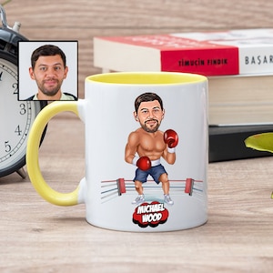 Aangepaste bokskoffiemok met cartoon, boksthemamok, bokscadeau voor mannen, bokscadeau voor hem, boksverjaardagscadeau, bokser papa cadeaumok