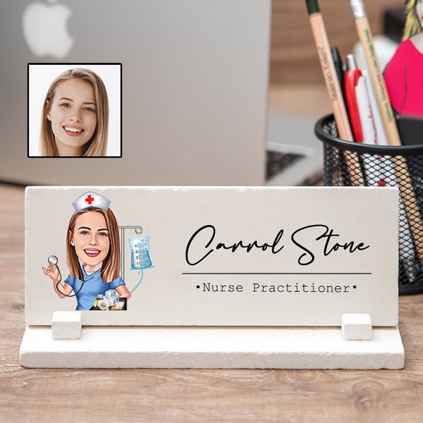 Nurse Desk Name Plate, Funny Desk Name Sign with Caricature for Nurse, Funny Nurse Gift, Medical Nurse Office Gift, Nurse Desk Name Plaque