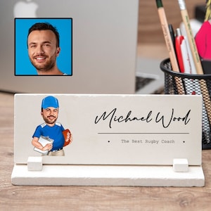 Rugby Coach Nameplate, Funny Rugby Coach Gifts for Men, Rugby Coach Desk Sign, Rugby Coach Retirement Gift, Rugby Coach Cartoon Desk Decor