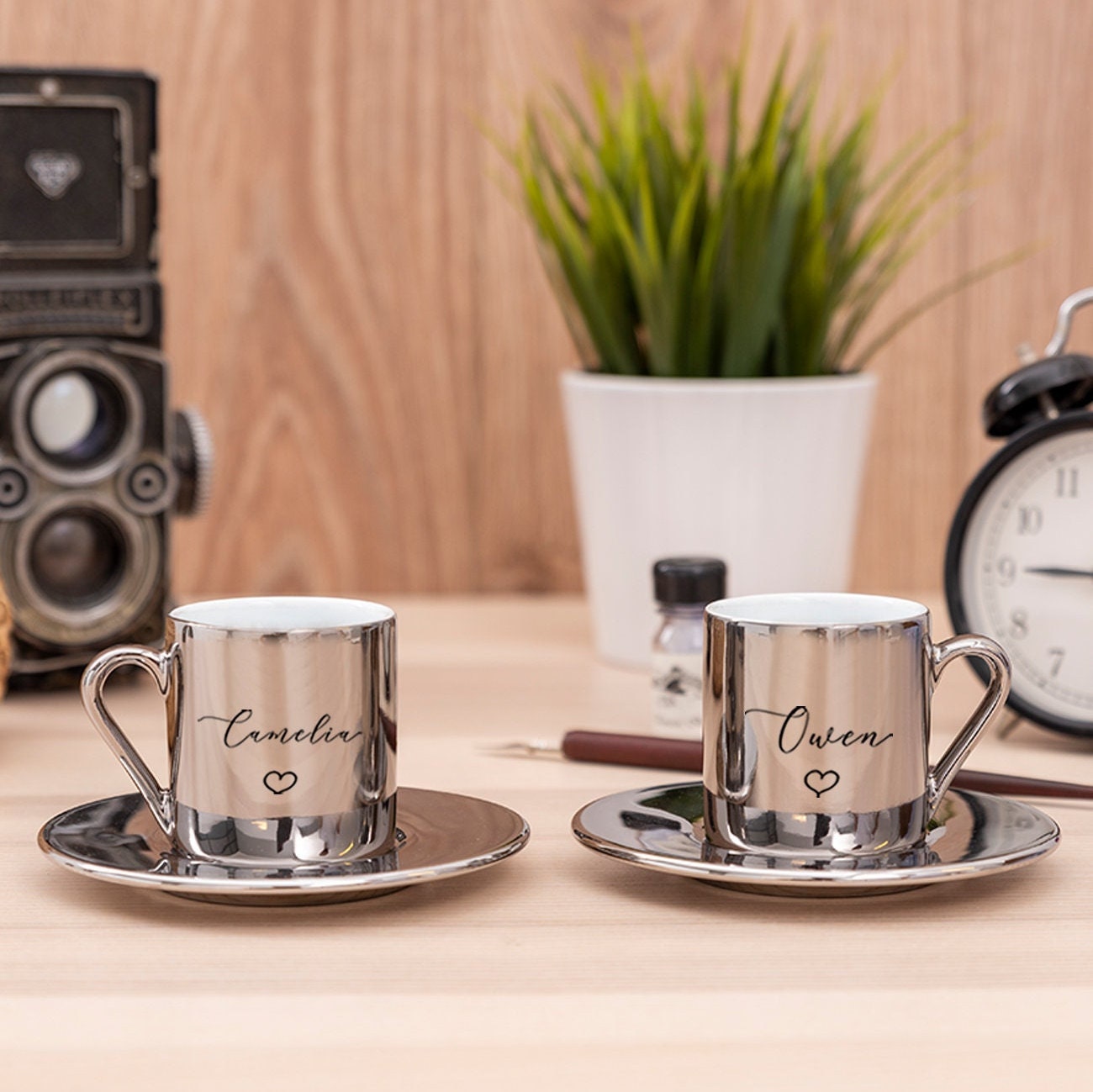 Etched Garrick glass personalized espresso cups set of 2 initials RHH