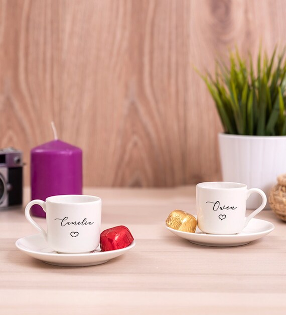 X2 Personalized Espresso Cup and Saucer Set Porcelain Custom Etsy