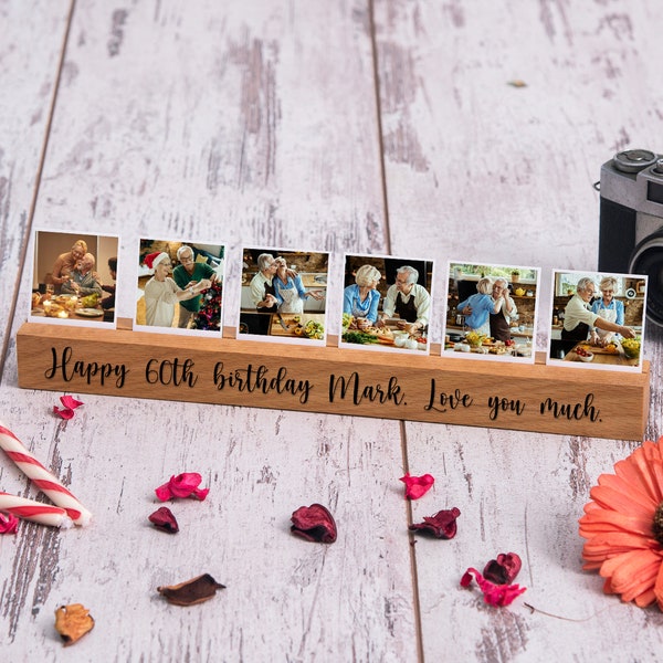 Unusual 60th Birthday Gifts for Women / Men, 60th Birthday Decoration Engraved Wooden Photo Display Frame for Mom / Dad / Grandma