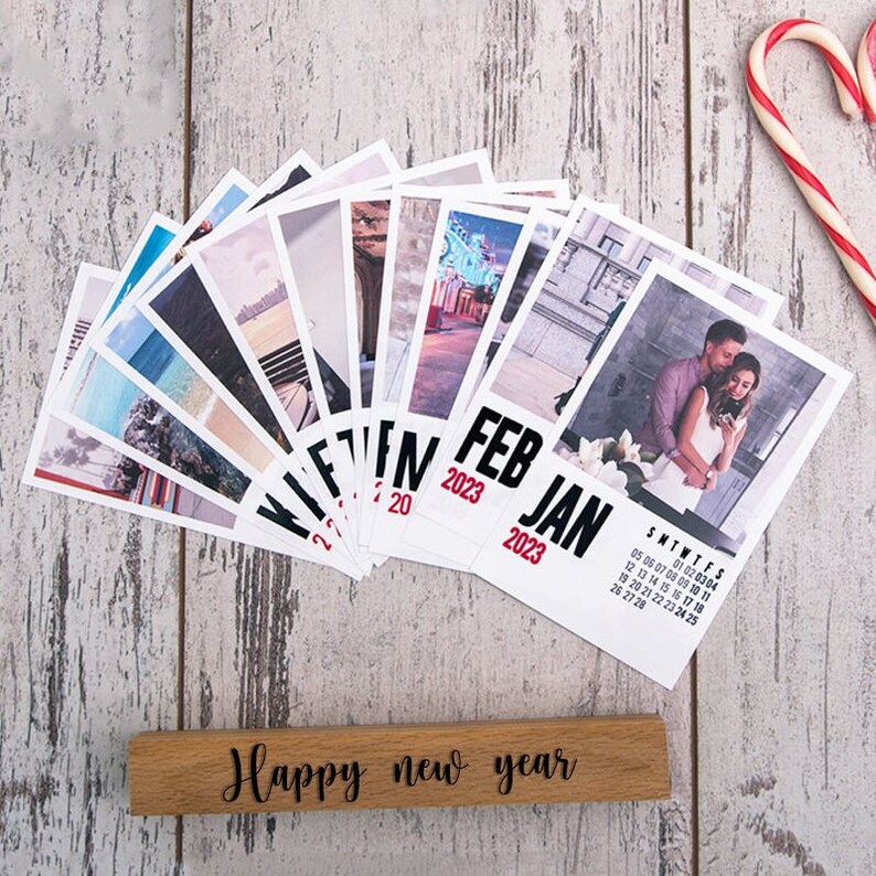 2023 Custom Photo Desk Calendar With Engraved Wooden Stand as Etsy