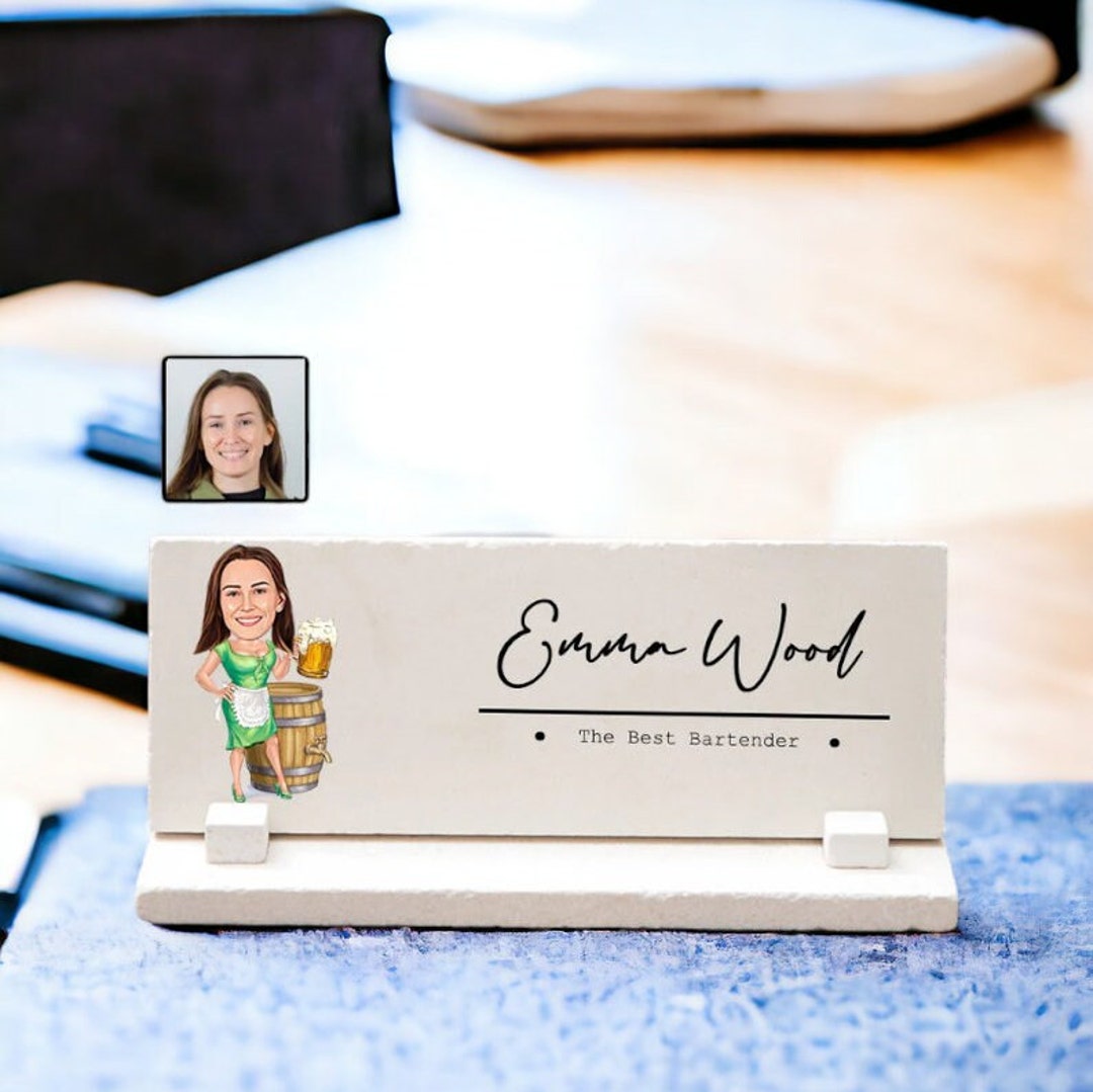 Bartender Desk Name Plate, Funny Bartender Gift for Women, Bartender Cartoon Desk Sign