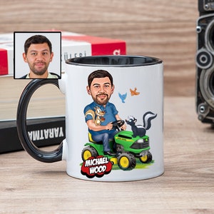 Tractor Cartoon Mok, Grappige Tractor Cadeaus voor mannen, Tractor Bestuurder Papa, Tractor Bestuurder Theekopje, Aangepaste Tractor Karikatuur Mok van Foto
