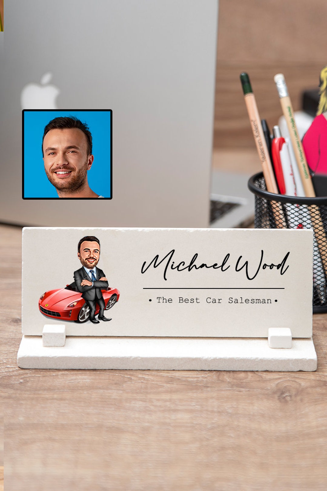 Car Salesman Name Plate for Desk, Funny Car Salesman Gifts for Men, Car Salesman Desk Plaque