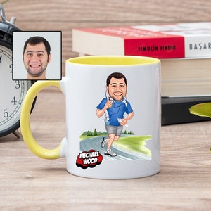 Caneca de café personalizada de corredor para homens com desenho animado, presente de corredor para homens, presente de corrida, presente de corrida para ele, ideias de presente para treinador de corrida
