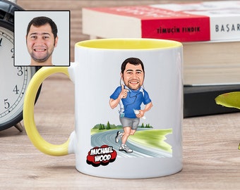 Custom Runner Coffee Mug for Men with Cartoon, Runner Gift for Men, Running Race Gift, Running Gift for Him, Running Coach Gift Ideas