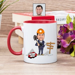 Mining Cartoon Coffee Mug, Miner Tea Cup, Gift for Miner, Funny Miner Mug with Caricature, Retired Coal Miner Mug, Gold Miner Gift