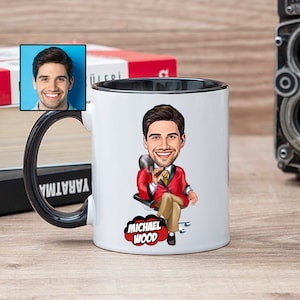Tazza da caffè Boss con caricatura da foto, Regalo Boss divertente per uomini, Idee regalo Boss personalizzate per ufficio, Tazza cartone animato Boss, Tazza Boss personalizzata