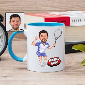 Aangepaste tennismok voor mannen met cartoon, tenniscadeau voor mannen, tennisvadercadeau, tennisspelercadeau, tenniscoachcadeaumok, tennisminnaarcadeau