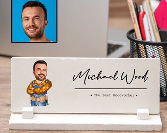 Woodworker Desk Name Plate with Cartoon, Funny Woodworker Name Sign, Woodworker Gift for Men, Woodworker Desk Plaque, Woodworker Desk Gift