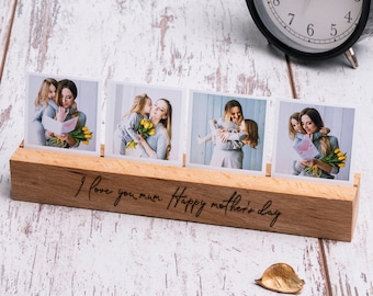 Personalized Photo Gift for Mom from Daughter / Son, Mothers Day Gift Engraved Wooden Photo Display, Custom Photo Birthday Gift for Mother