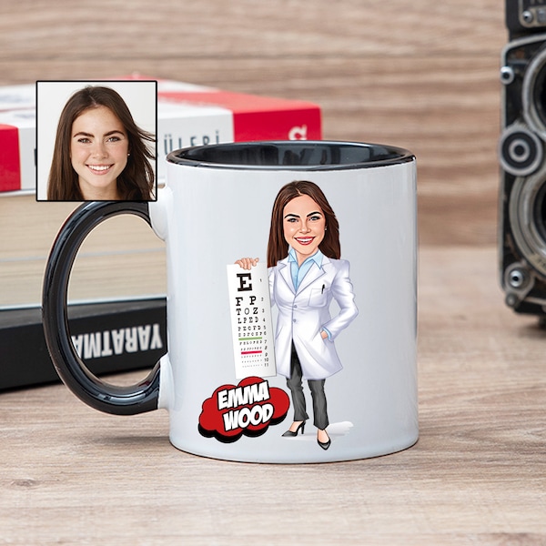 Custom Eye Doctor Coffee Mug, Funny Eye Doctor Gift for Women, Eye Doctor Gift Ideas, New Eye Doctor Gift,  Female Eye Doctor Cartoon Cup