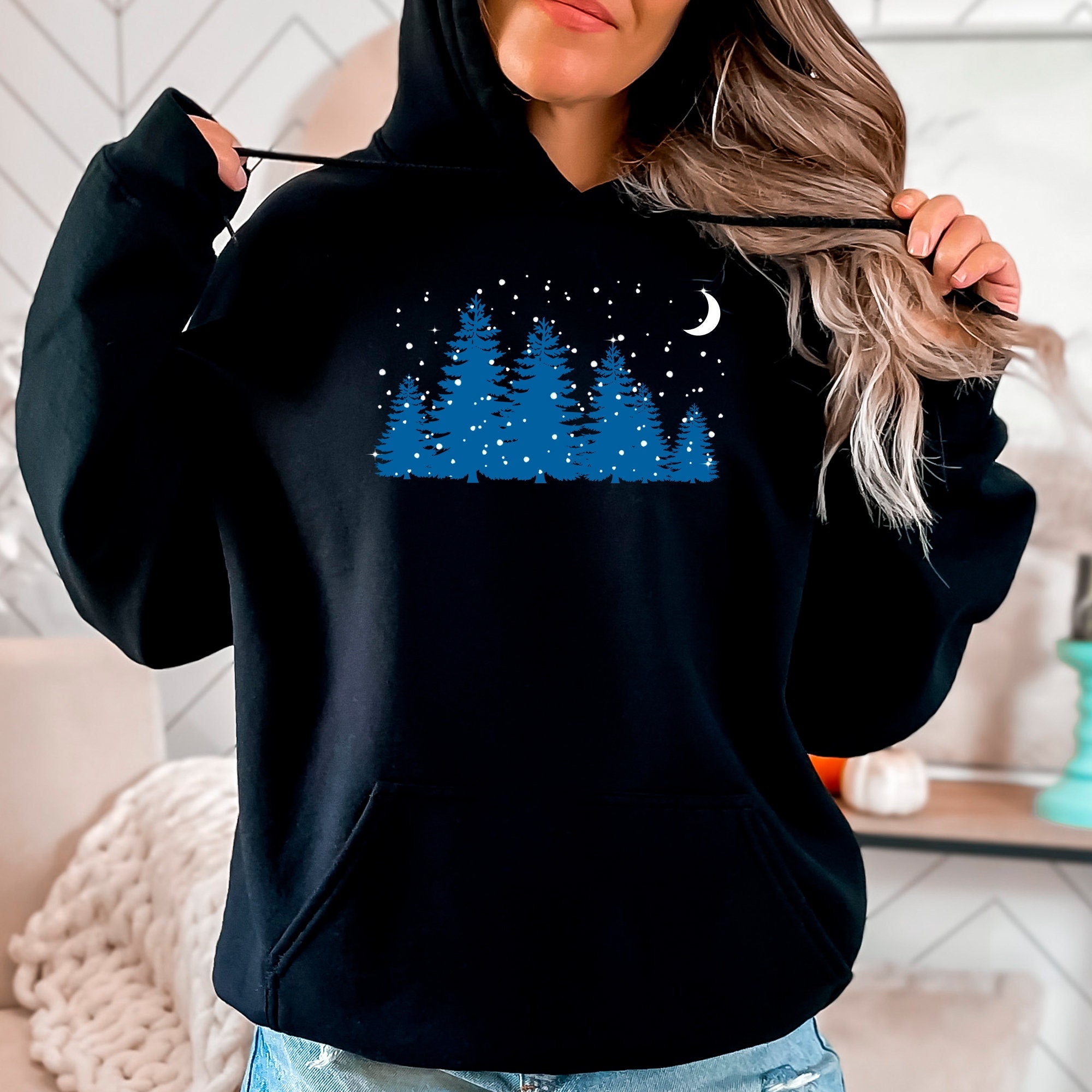 Winter Forest Womens Hoodie Camping Hoodie Women Snowflake - Etsy