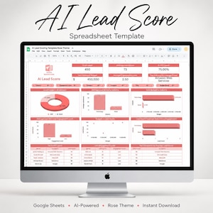 Modello di lead scoring basato sull'IA per Fogli Google / Tema Rose / Categorizzazione automatica dei lead / Dashboard di vendita / Strumento CRM / Piccole imprese