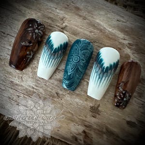 Wildflowers - 10pc | Western | Floral | Cowgirl | Turquoise | Press On Nails