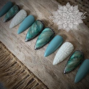 Fox Turquoise - 10pc Western Nails | Boho Nails | 3D Nails | Cowgirl Nails | Turquoise Nails | Reusable Nails | Press On Nails