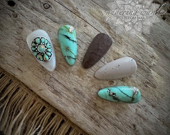 Country - 10pc | Western Nails | Turquoise Nails | Leather Nails | Country Nails | Cowgirl Nails | Reusable Nails