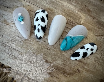 Prairies - 10pc | Dusty Country Western | Turquoise & Cowprint Press On Nails