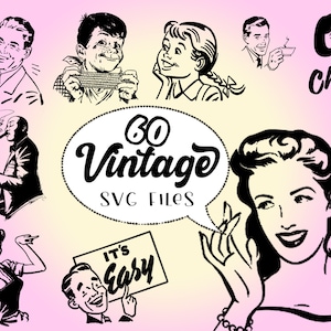 Enorme collezione di personaggi vintage (60 file SVG): pacchetto con download immediato!