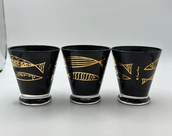 Fred Press Atomic Gold &Black Fish Glass Set of 3