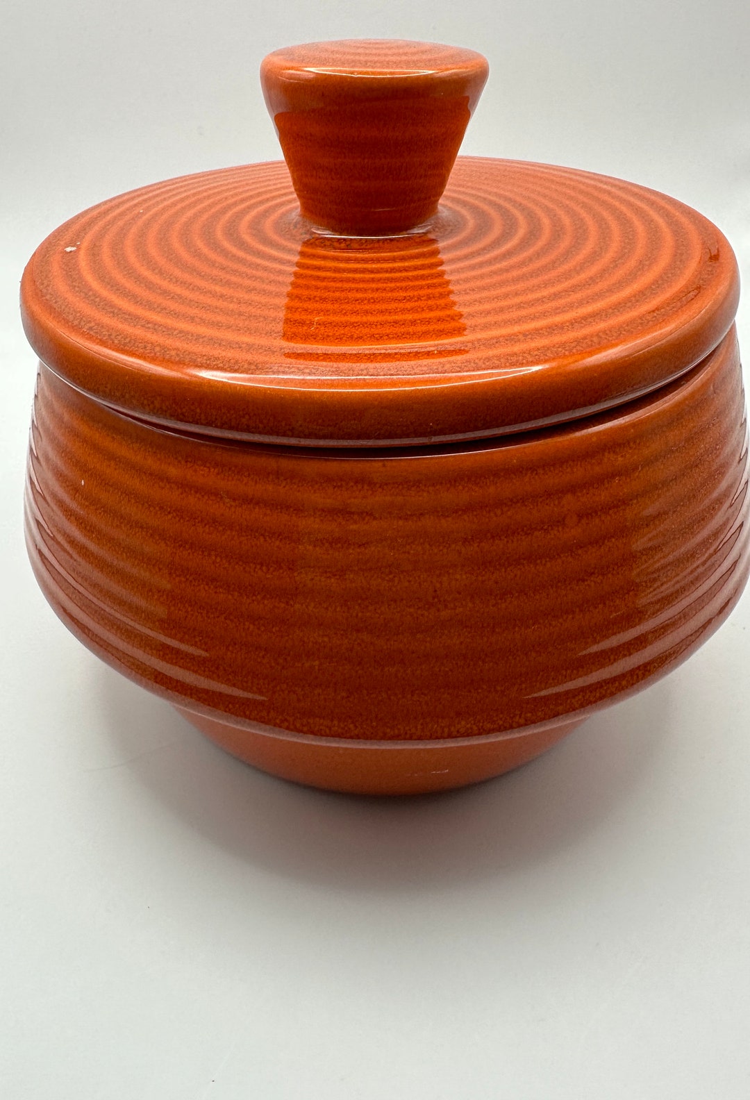 MCM Orange Glazed Covered Pottery Bowl Etsy